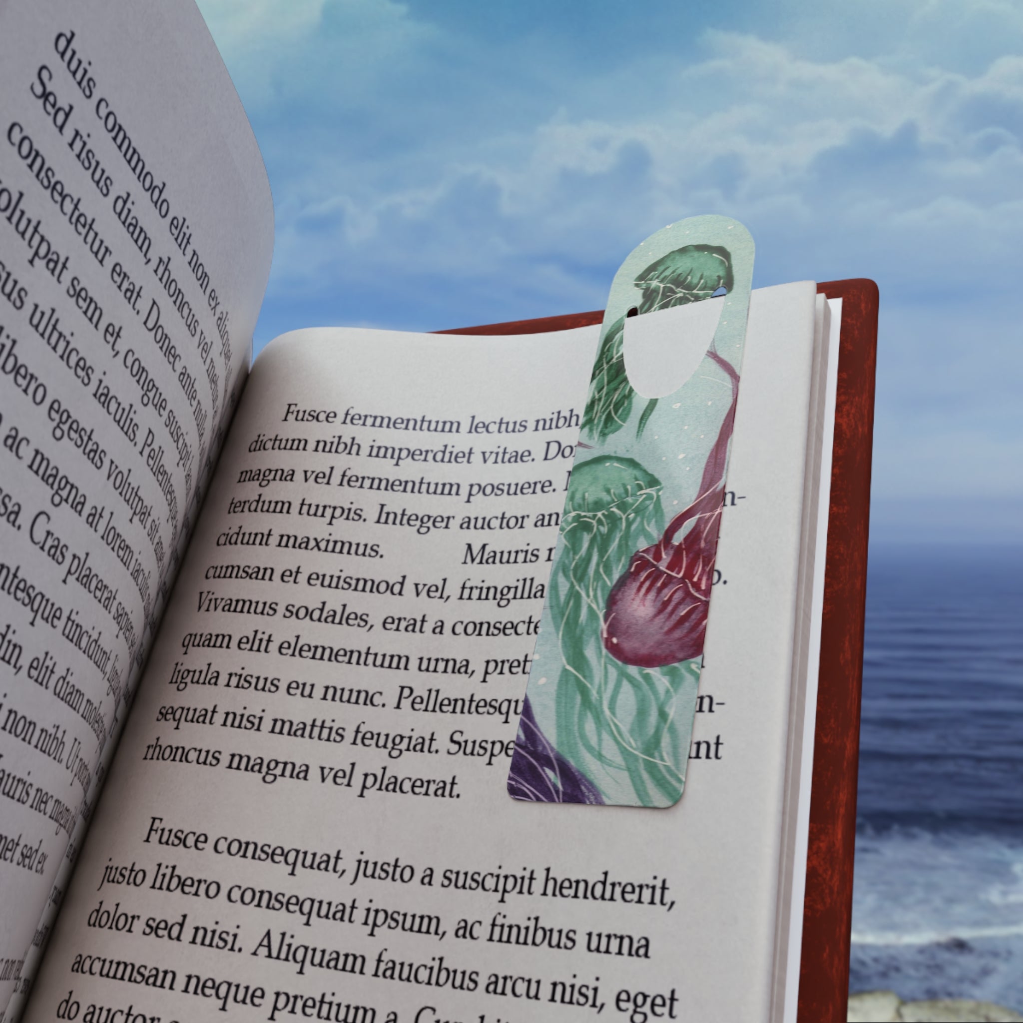Jellyfish Bookmark — Ocean Watercolor Metal Bookmark with Tassel